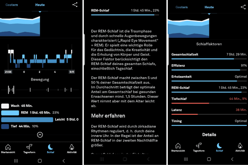 Daten zu der REM-Schlafphase werden in der App angezeigt